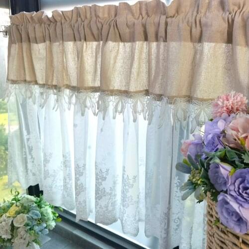 White Lace Splicing Sheer Curtain for Kitchen Window Roman Curtain Short Valance Delicate Wave Bottom Elegant Scarves