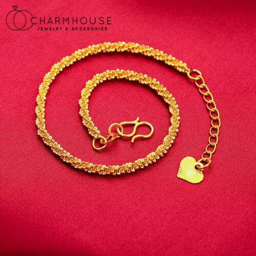24K Yellow Gold GP Charm Bracelets For Women 2mm Link Chain Bracelet Wristband 2021 Trendy Jewelry Accessories Party Gifts