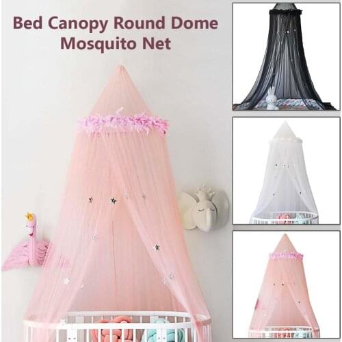 Childrens Round Room Dome Mosquitos Net Feather Star Decorative Bed Curtain Canopy Princess Bed Play Tentes