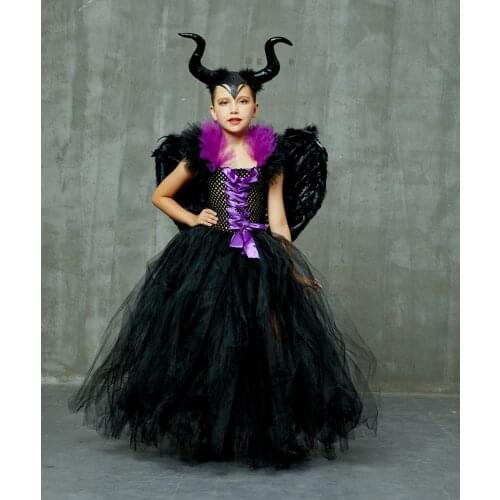 Baby Maleficent Halloween Dress Malefic Costume Outfit Evil Queen Carnival Costumes Masquerade Robe Gown Princess Dress Disguise