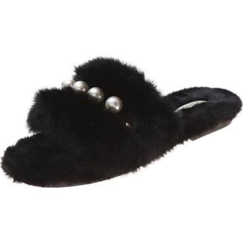 Faux Suede Home Women Full Fur Slippers Winter Warm Plush Bedroom Non-Slip Couples Shoes Indoor Ladies Furry Slippers