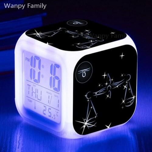 Twelve Constellations Libra Alarm Clock 7 Color LED Glowing Digital Clock For Kids room Multifunction Electronic Alarm Clock