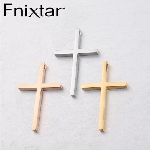 Fnixtar 20Pcs/Lot 15x30mm Cross Charm Mirror Polished Stainless Steel Christ Cross Charms For DIY Making Pendant Necklaces