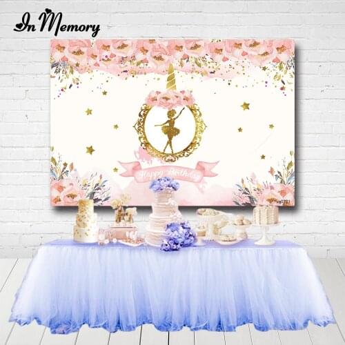 InMemory Gold Glitter Dance Ballerina Backdrop Pink Flowers Little Stars Girls Baby Shower Birthday Party Photography Background