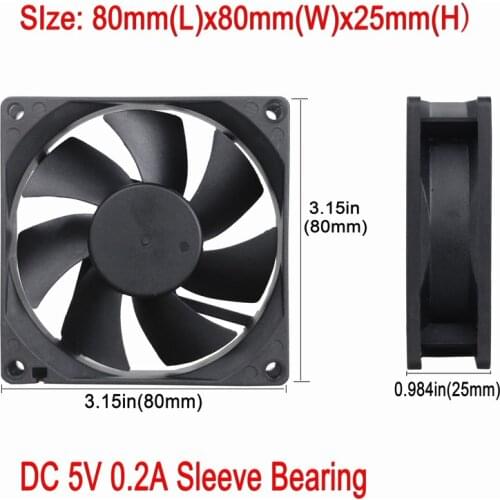 Gdstime 1 Piece 8cm DC 5V 80mm*80mm*25mm 8025s 2Pin Brushless Computer Case Motor Cooling Fan 80mm x 25mm 0.2A