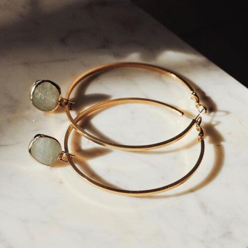 GULCE DERELI, AQUAMARINE BIRTHSTONE EARRINGS, HOOP EARRINGS, CHARM EARRINGS, GIFT BOX, GOLD/SILVER PLATED