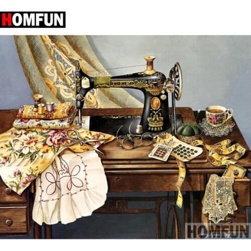 HOMFUN Full Square/Round Drill 5D DIY Diamond Painting "Sewing machine" Embroidery Cross Stitch 3D Home Decor Gift A11304