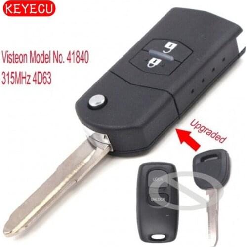 Keyecu Upgraded Flip Remote Car Key 2 Button 315MHz 4D63 Chip Fob for Mazda RX8 2003-2011 Visteon Model No. 41840