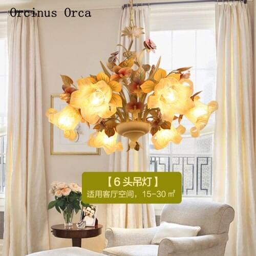 Korean rural chandelier iron art flowers plants living room lamp creative personality flower romantic girls bedroom Chandelier