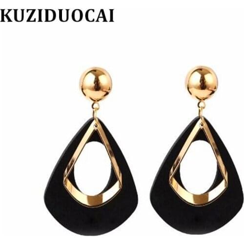Kuziduocai 2018 New ! Fashion Fine Jewelry Copper Wood Coating Openwork Oval Droplet Temperament Stud Earrings For Women E-1162