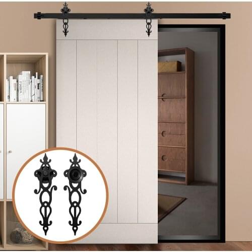 LWZH 4FT/5FT/6FT/6.6FT/7FT/8FT/9FT Sliding Wood Door Hardware Kit Carton Steel Rail Track Antique Style for Closet Sliding Door