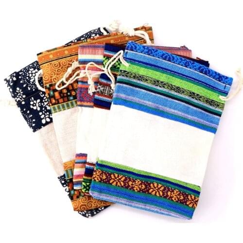 2pcs/lot Striped Design Natural Cotton Bags 13x18cm Drawstring Gift Bag Pouches Nice Cosmetic Candy Jewelry Packaging Bags