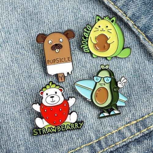 Fashion Fruit Avocado Brooches Enamel Pin Brown Bear Bag Lapel Pin Cartoon Animal Women Badge Jewelry Gift For Kids, 1 Piece