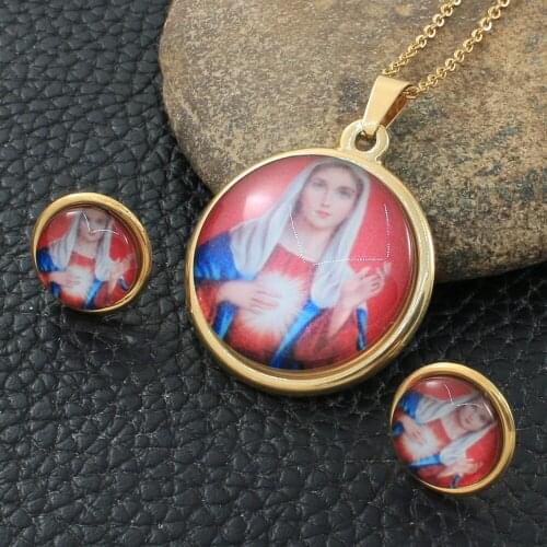 Fashion Round Stainless Steel Jewelry Sets For Women And Girl Pendants And Earrings Bijoux Femmes Joyas Mujer Store SFXZCMBC