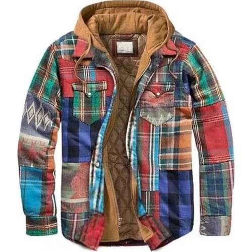Winter Jacket Men Autumn Winter Thick Cotton Plaid Long-sleeved Loose Hooded Jacket Men European American Size Windbreaker 5XL