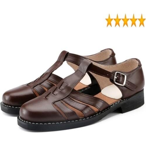 Summer Shoes Genuine Leather Mens Hollow Out Buckle Classic Business Sandals Gladiator Driving Mocassin Homme Plus Size