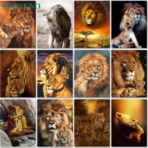 SDOYUNO 40x50cm Oil Paint By Numbers Lions DIY Set of Acrylic Paint For Painting By Numbers On Canvas Animals Home Decor