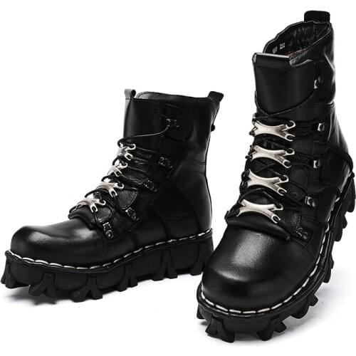 Retro Motorcycle Shoe Man Big Size Work Shoes Gothic Military Boots Man 15#20/10d50