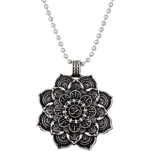 Om Lotus Mandala Pendant Necklace Tibetan Buddhist Protection Meditation Jewelry
