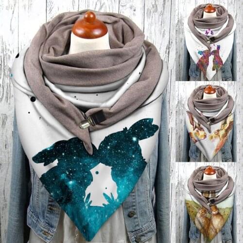 2021Autumn Winter Ladies Cotton Scarf Snood Scarves Windproof Warm Bunny Prints Double-Layer Buckle Scarf бандана женская