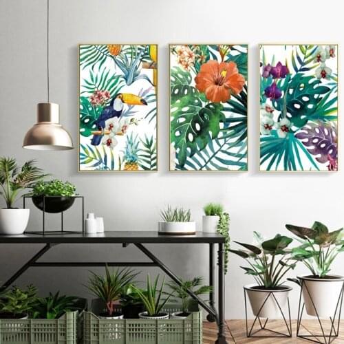 Refreshing Rain Forest Green Plants Parrot Poster Prints Leaves Canvas Printings Wall Art Pictures Living Room Decor