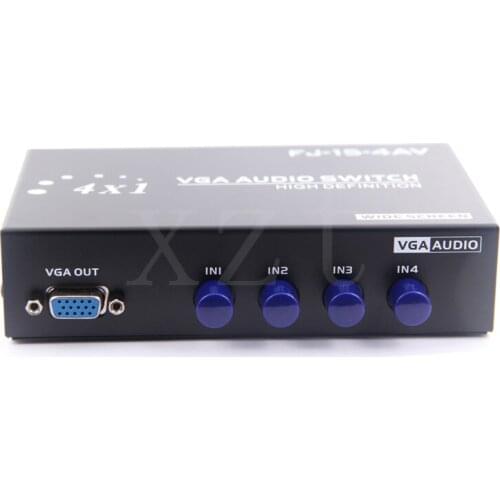 Audio VGA Sharing Switch Box switcher KVM Switches 4 PORT Wide Screen Key-press switch for HDTV Projector Non-power hot sale
