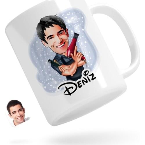 Personalized Men 'S Barber Caricature Of White Mug Bardak-1