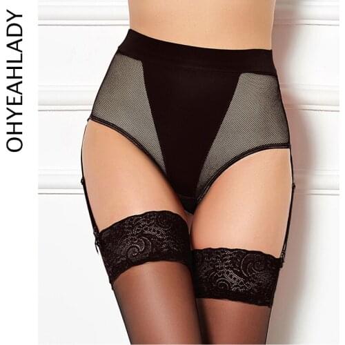Ohyeahlady Garter Belt Plus Size Transparent Fishnet Underwear Adjustable Double Breasted Waist Belt For Stockings PJ5090