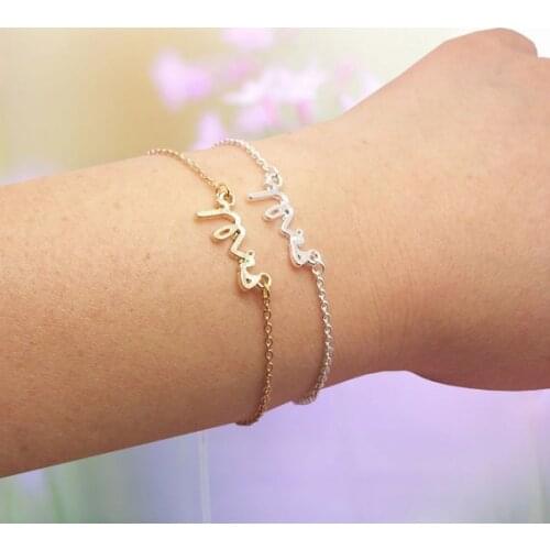 Simple Dainty Mrs Bracelet Stamped Metal Wire Word Script Bracelet Tiny Love Initial Alphabet Letters Bracelets