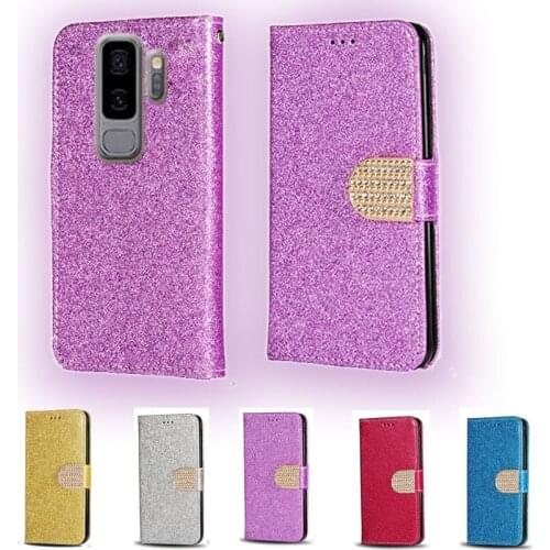 Luxury Glitter Diamond Flip Leather Wallet Phone Case For Samsung Galaxy S9+ S9 Plus G965F Stand function Phone cover card slot