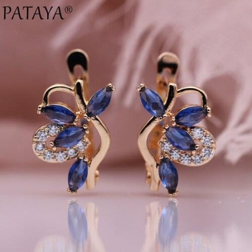 11.11 PATAYA New Hollow Earrings Women Party Fashion Jewelry 585 Rose Gold Horse Eye Dark Blue Natural Zircon Dangle Earrings