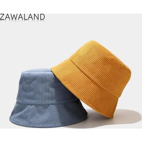 Zawaland Autumn Winter Warm Bucket Hats Women Men Solid Color Decor Hats Outdoor Travel Corduroy Basin Cap Casual Streetwear