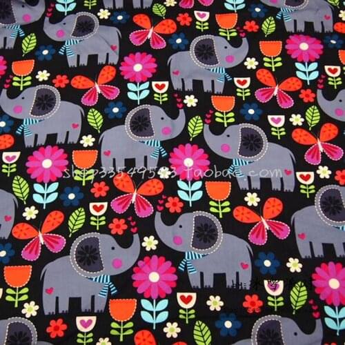 Wide 140cm Elephant Butterfly Cotton Fabric Elephant Flower Printed Quilting Home Cloth Patchwork DIY Sewing Children Clothing