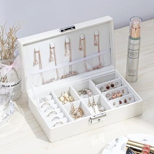 Jewelry Leather Locked Jewelry Casket Makeup Storage Makeup Organizer Beauty Travel Box Earring Display Jewelry Organizer