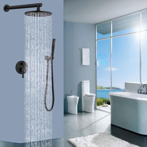 Bathroom Luxury Rain Mixer Shower Combo Set Wall Mounted Rainfall Shower Head System Matte Black Round Fixed Showerhead