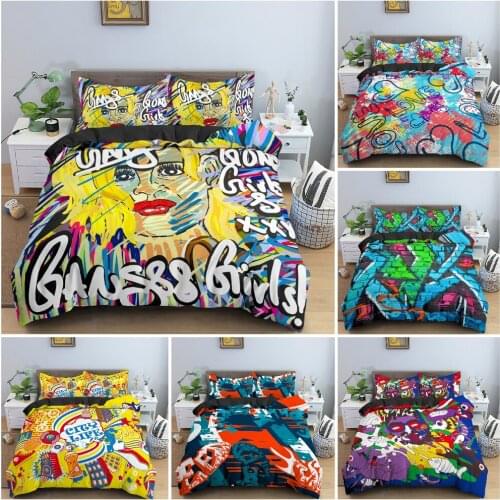 Colorful Graffiti Pattern Bedding Set King Twin Duvet Cover 3D Cartoon Print Bedclothes With Pillowcase Luxury Bed Cover 2/3PCS