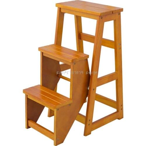 Heightening three-story stepladder bench ladder household multifunctional wooden ladder indoor climbing ladder folding ladder ra