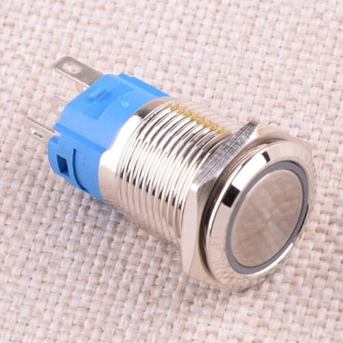 Universal 12V 16mm Car Engine Start Push Button Switch Ignition Starter Latching Red LED Ring 5 Pin Self-Locking IP67