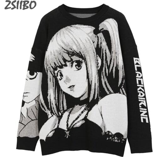 Mens Hip Hop Harajuku Sweater Retro Japanese Style Anime Girl Knitted Sweater Oversize Streetwear Unisex Cotton Pullovers Loose