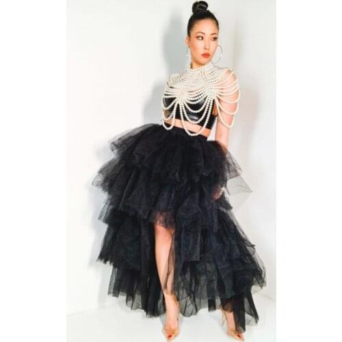 Custom Made Black Tulle Skirt High Low Fashion Party Skirts Womens Summer Street Wear Gown High Street Photography