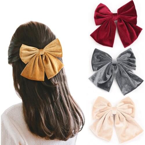 New Fashion Women Bow Hair Clip Beauty Colors Causal Cute Girl Hairpin Soft Hair Accessories Big Solid Barrette Hair Clips