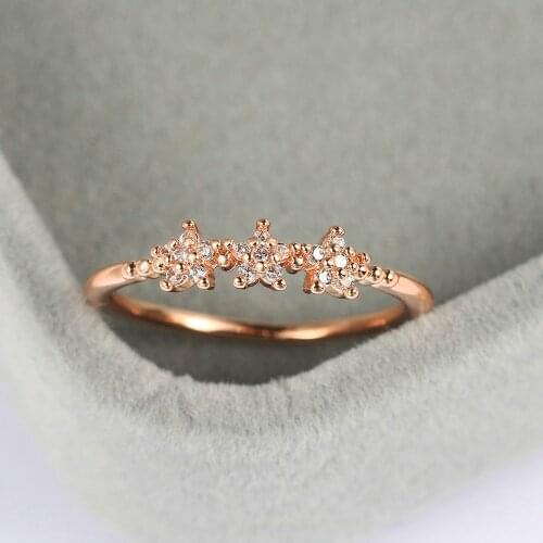 Finger Rings For Women Special 3 Stars Cubic Zircon Rose Gold Silver Color Wedding Engagement Gift Fashion Jewelry R040
