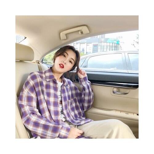 Womens Shirts Ulzzang Japanese Kawaii Ladies Vintage Casual Loose Plaid Shirt Female Korean Harajuku Cute Clothes For Women