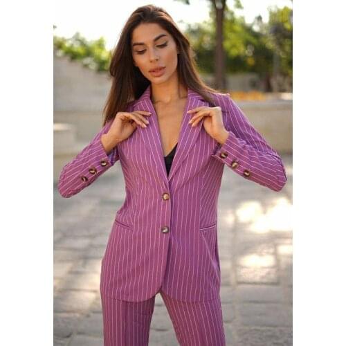 Purple Pinstripe Blazer Suits Women 2 Pieces Slim Fit Two Button Evening Party Prom Office Lady Outfit Tuxedos (Jacket+Pants)