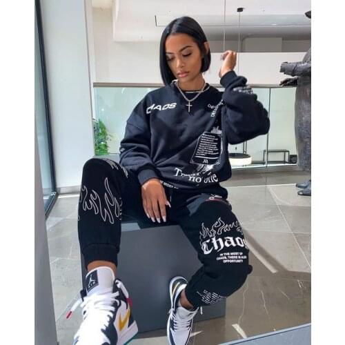 Women Tracksuit 2 Piece Set Autumn Letter Print Oversized Hoodies Sweatshirt Joggers Pants Suit Sweatpants Outfits Matching Set