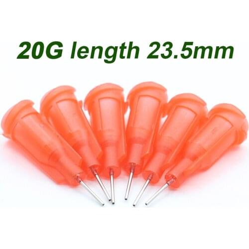 100Pc 20G length 23.5mm Precision passivated S.S. Dispense Tip with PP Safetylok hub, 0.5" Tubing Length glue dispenser needles