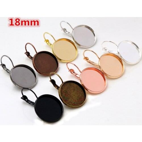 18mm 10pcs 9 Colors Plated French Lever Back Earrings Blank/Base,Fit 18mm Glass Cabochons,Buttons;Earring Bezels