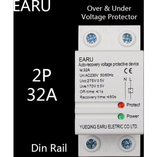32A 40A 50A 63A Din Rail Automatic Recovery Reconnect Over Voltage Under Voltage Protective Device Protector Protection Relay