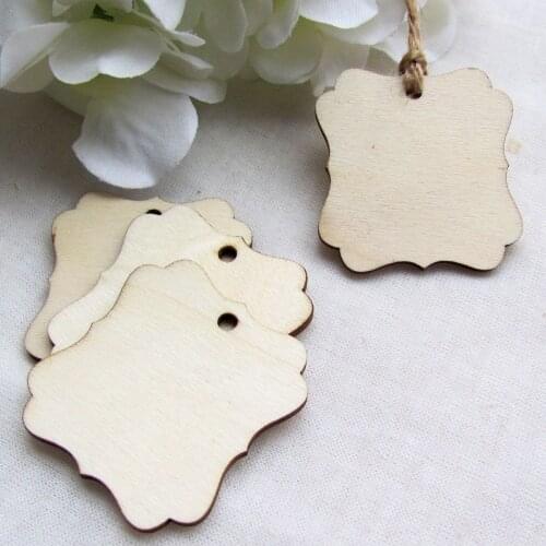 50pcs Unfinished Blank Rectangle Wooden Hanging Tags for Scrapbooing Party Favor Wedding Gift Tags with Rope DIY Crafts