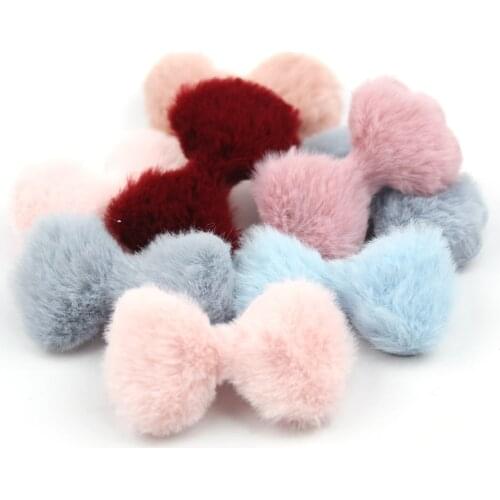 36Pcs 3.5*5.5cm Furry Felt Bowknot Padded Plush Appliques For Childrens Crafts Handmade BB Clip Hat Decor Ornament Accessories